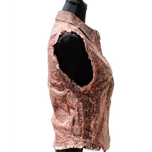 NEW ENGLISH ROSE women's animal print distressed vest in blush/black - Picture 2 of 3